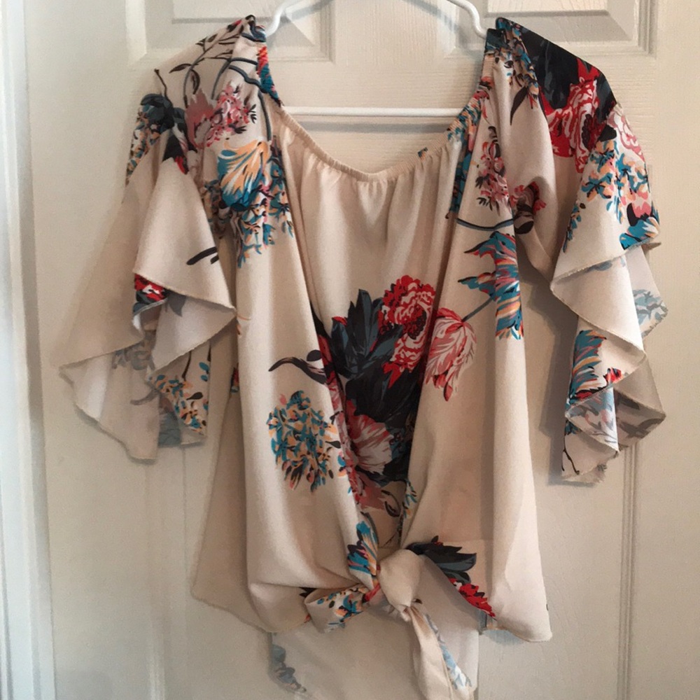 Tan Waterfall Sleeved Blouse